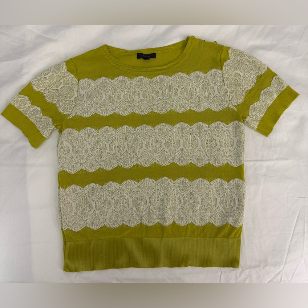 EUC J. Crew Short Sleeved Top with lace stripe Size M